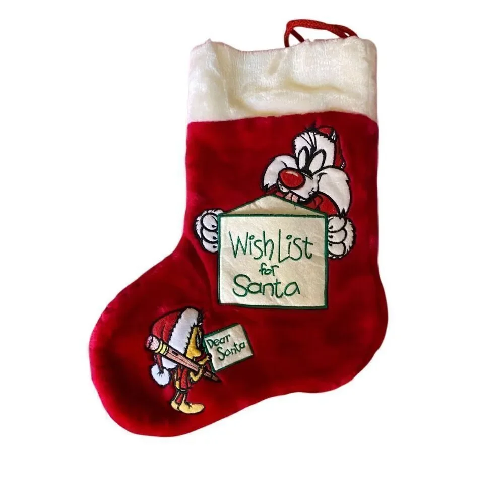 Warner Bros. vintage Looney Tunes Sylvester tweety red Christmas stocking 15 x 1